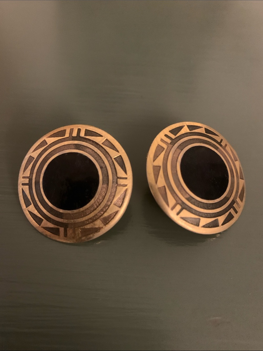 Round Bronze-Tone Earrings with Black Center